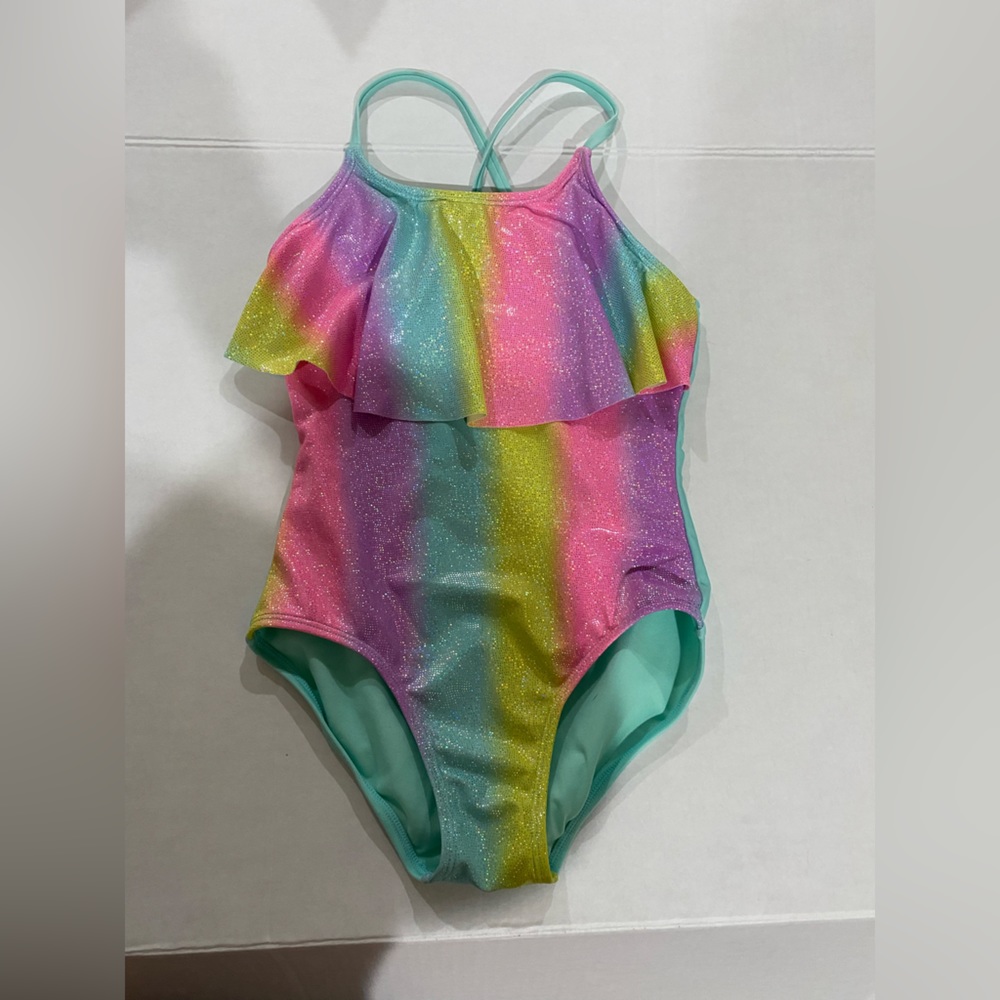 More than Magic rainbow glitter one piece swimsuit size 7/8